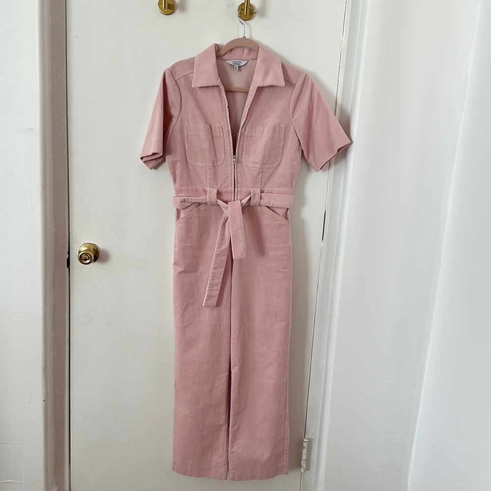 Blush corduroy jumpsuit. Super cute and a beautiful blush pink in person!